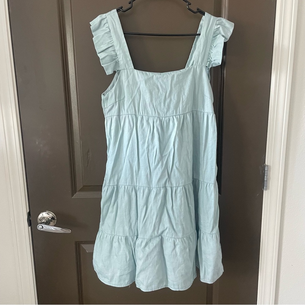 Altar'd State Light Blue Mini Dress Ruffled Tiered Size Large